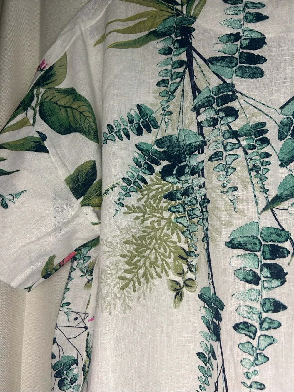 Camille & Co White Green Linen Coastal Beach Top Blouse Lagenlook Oversized - Picture 6 of 6